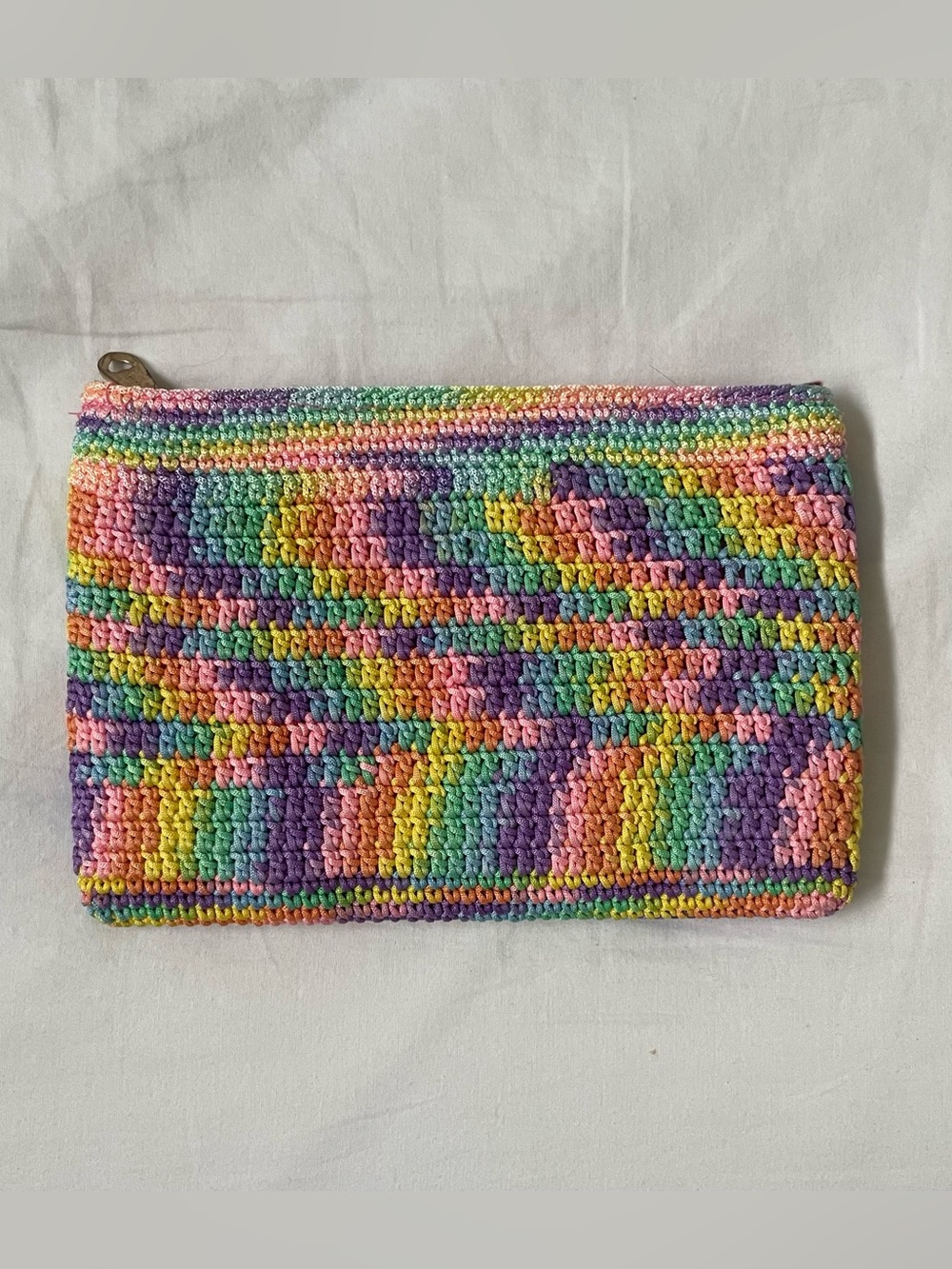 Crochet Rainbow Zip Clutch - Multicolor (WITH CHAIN INSIDE)